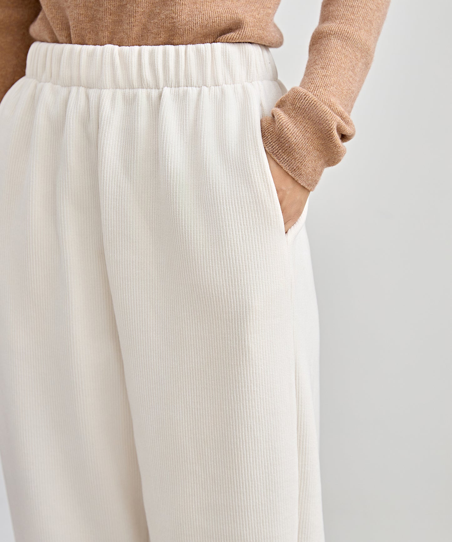 ソリッドカラー クロップド丈 テーパード イージーパンツ 裏起毛