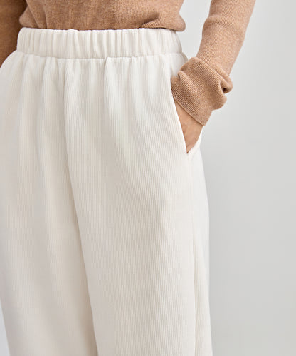 ソリッドカラー クロップド丈 テーパード イージーパンツ 裏起毛