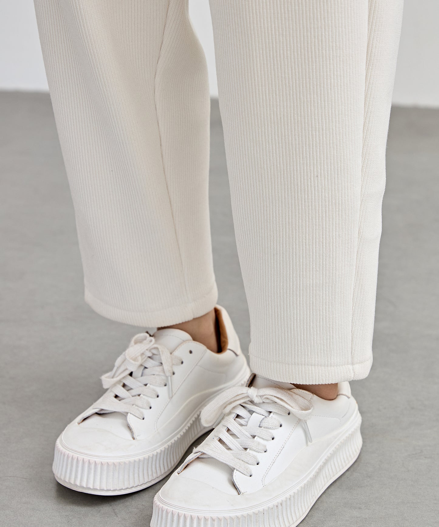 ソリッドカラー クロップド丈 テーパード イージーパンツ 裏起毛