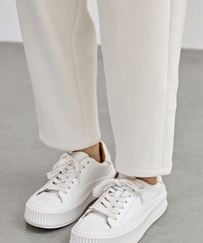 ソリッドカラー クロップド丈 テーパード イージーパンツ 裏起毛