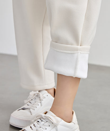 ソリッドカラー クロップド丈 テーパード イージーパンツ 裏起毛