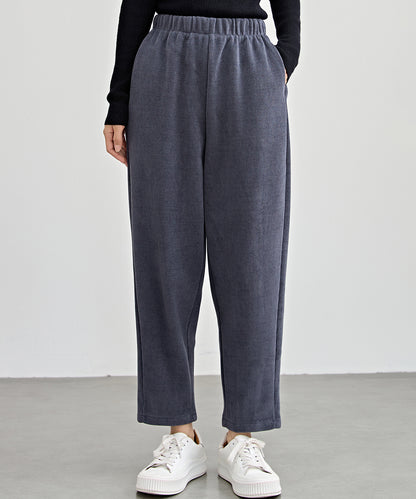 ソリッドカラー クロップド丈 テーパード イージーパンツ 裏起毛