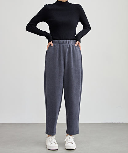 ソリッドカラー クロップド丈 テーパード イージーパンツ 裏起毛