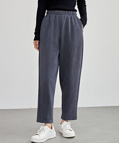 ソリッドカラー クロップド丈 テーパード イージーパンツ 裏起毛