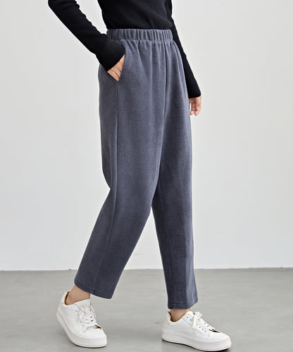 ソリッドカラー クロップド丈 テーパード イージーパンツ 裏起毛