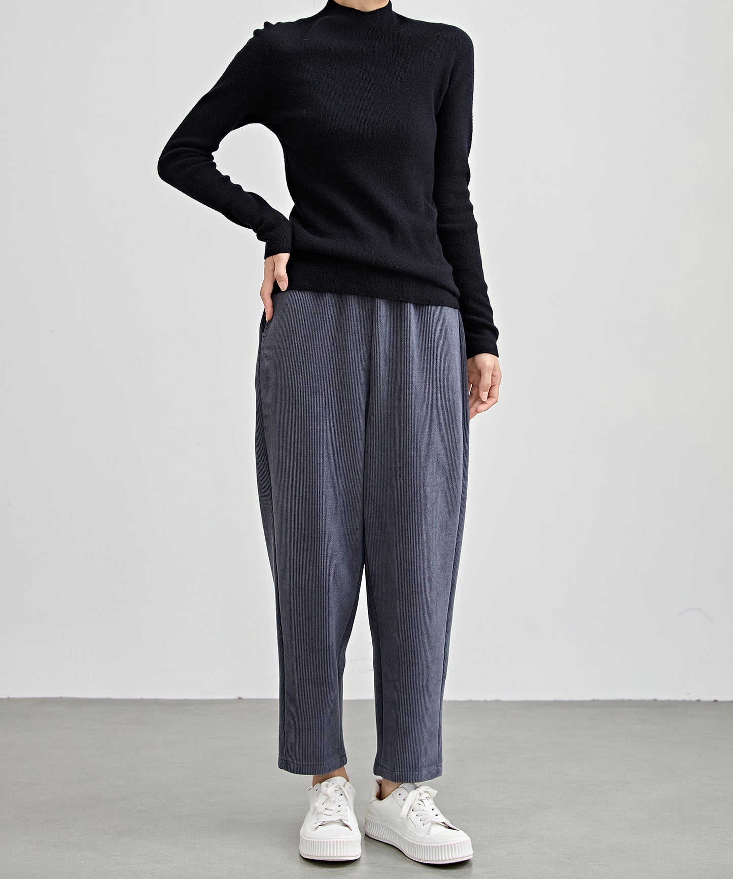 ソリッドカラー クロップド丈 テーパード イージーパンツ 裏起毛