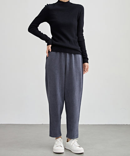 ソリッドカラー クロップド丈 テーパード イージーパンツ 裏起毛