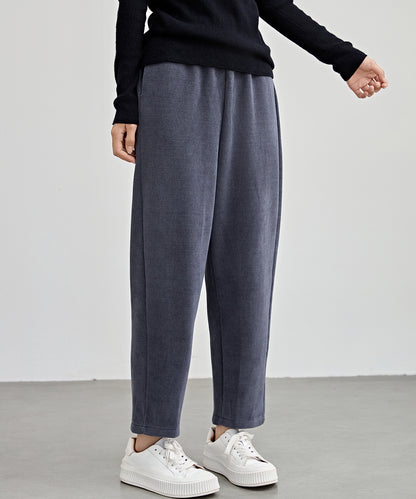 ソリッドカラー クロップド丈 テーパード イージーパンツ 裏起毛