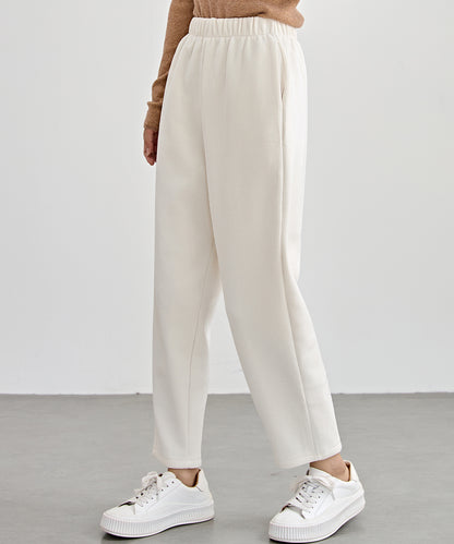 ソリッドカラー クロップド丈 テーパード イージーパンツ 裏起毛