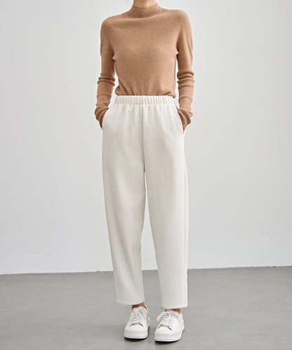 ソリッドカラー クロップド丈 テーパード イージーパンツ 裏起毛