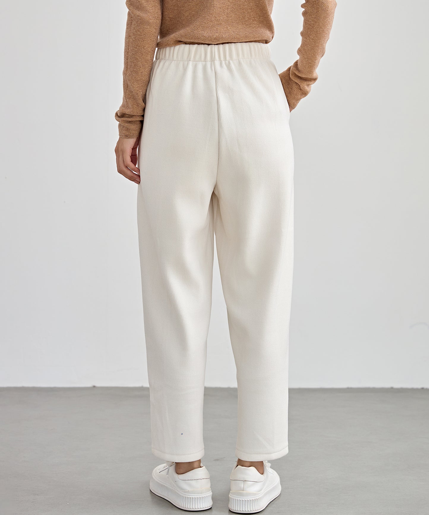 ソリッドカラー クロップド丈 テーパード イージーパンツ 裏起毛