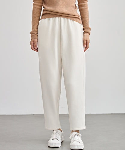 ソリッドカラー クロップド丈 テーパード イージーパンツ 裏起毛