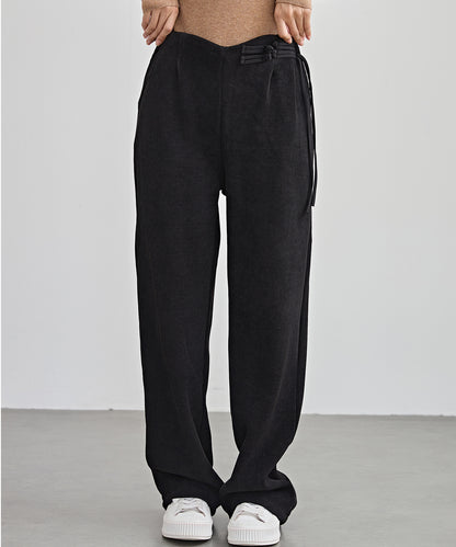 チャイナボタン コーデュロイ 裏起毛 ストレート タック パンツ