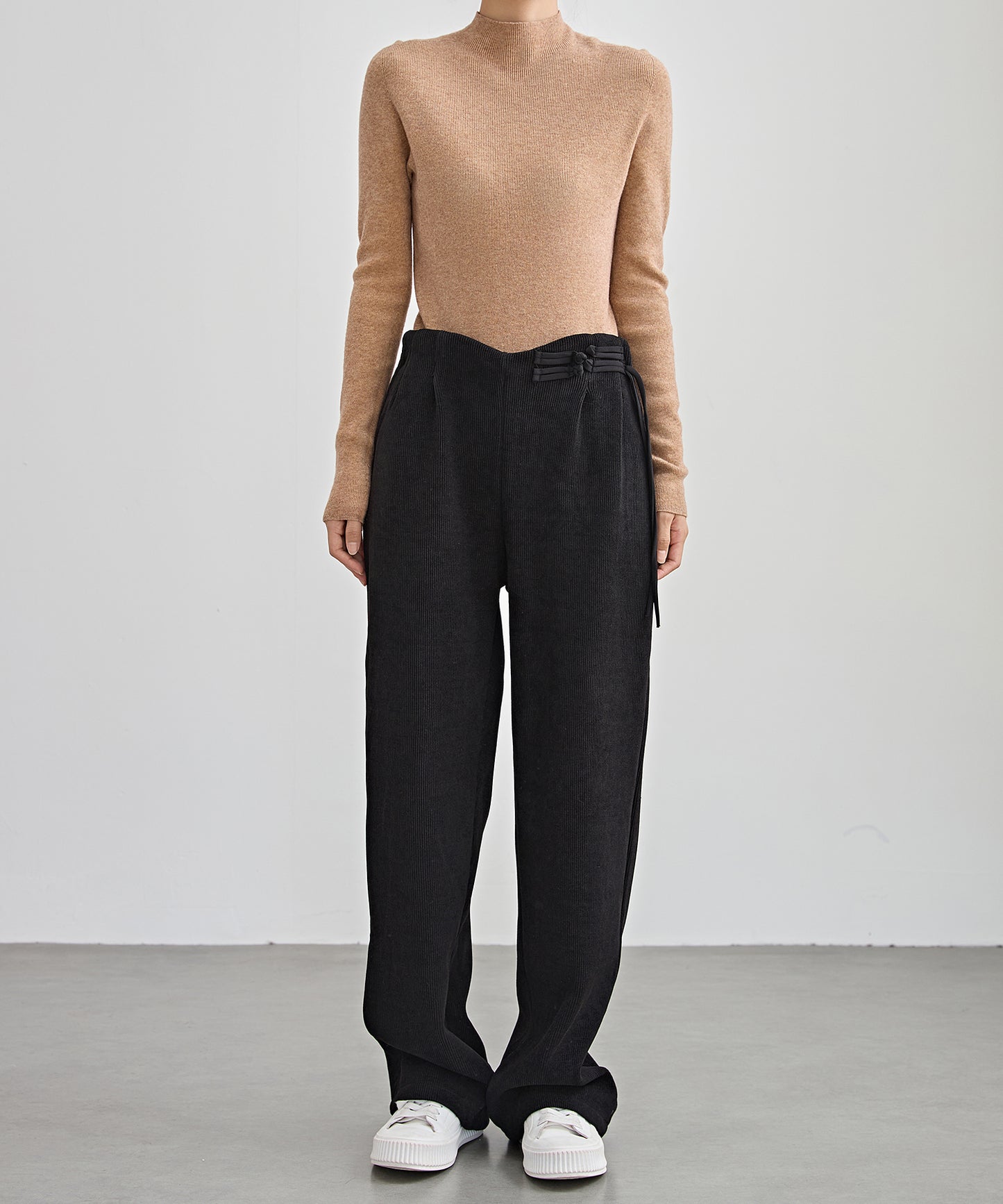 チャイナボタン コーデュロイ 裏起毛 ストレート タック パンツ