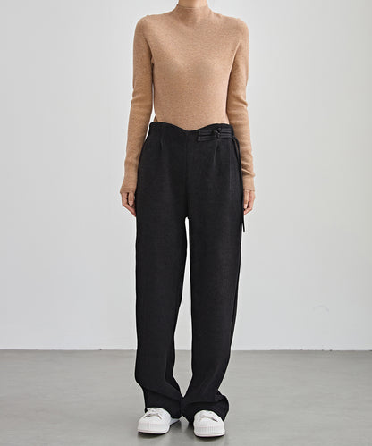 チャイナボタン コーデュロイ 裏起毛 ストレート タック パンツ