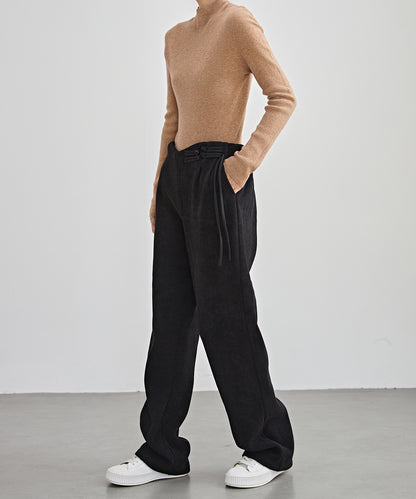 チャイナボタン コーデュロイ 裏起毛 ストレート タック パンツ