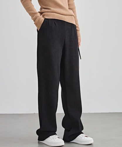 チャイナボタン コーデュロイ 裏起毛 ストレート タック パンツ