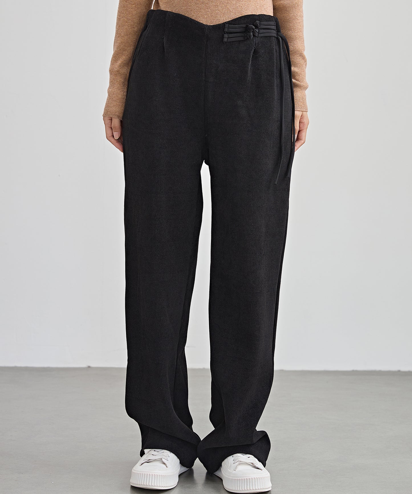 チャイナボタン コーデュロイ 裏起毛 ストレート タック パンツ