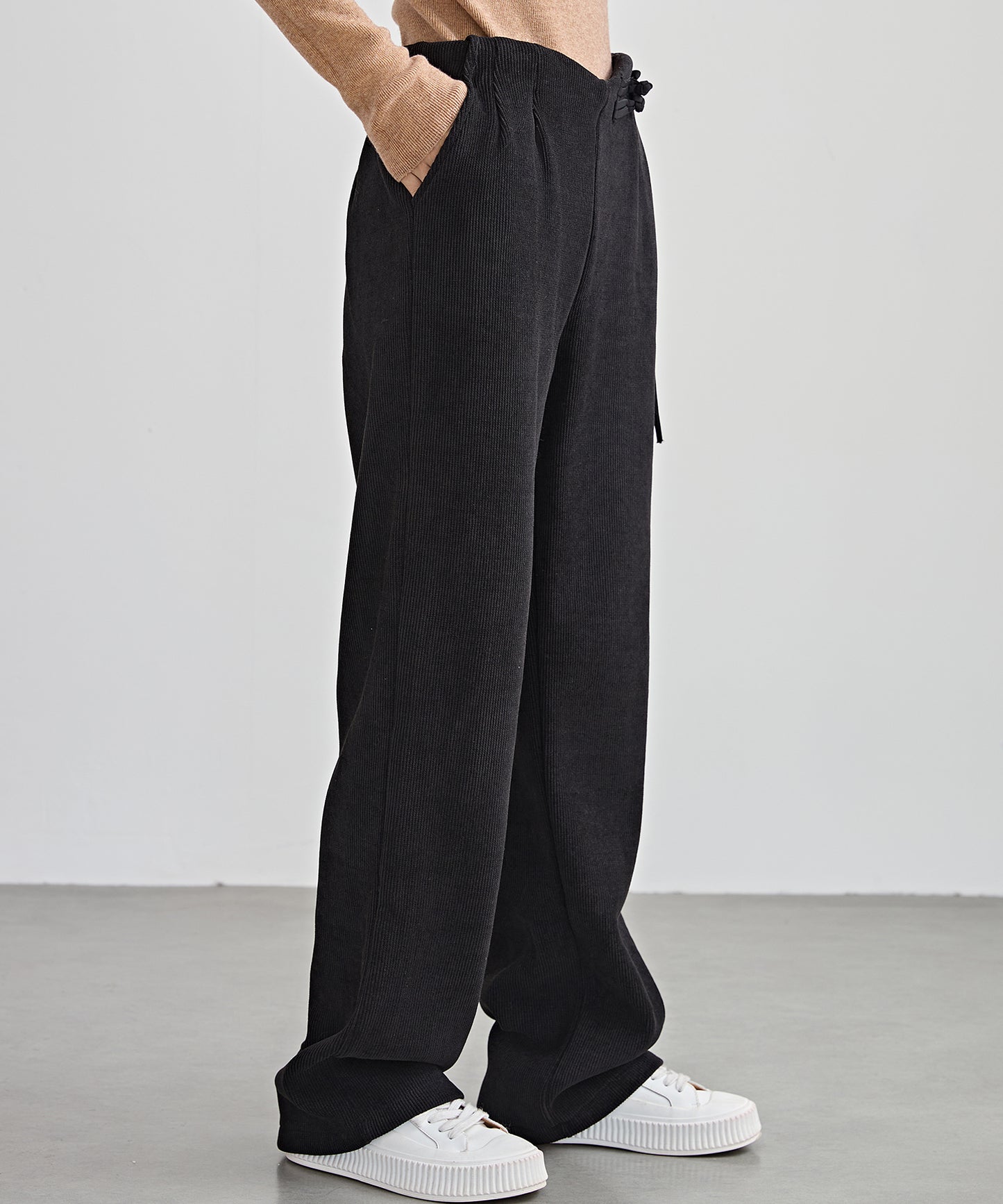 チャイナボタン コーデュロイ 裏起毛 ストレート タック パンツ