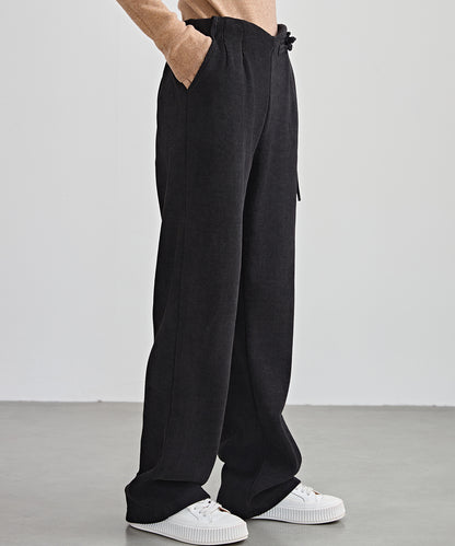 チャイナボタン コーデュロイ 裏起毛 ストレート タック パンツ
