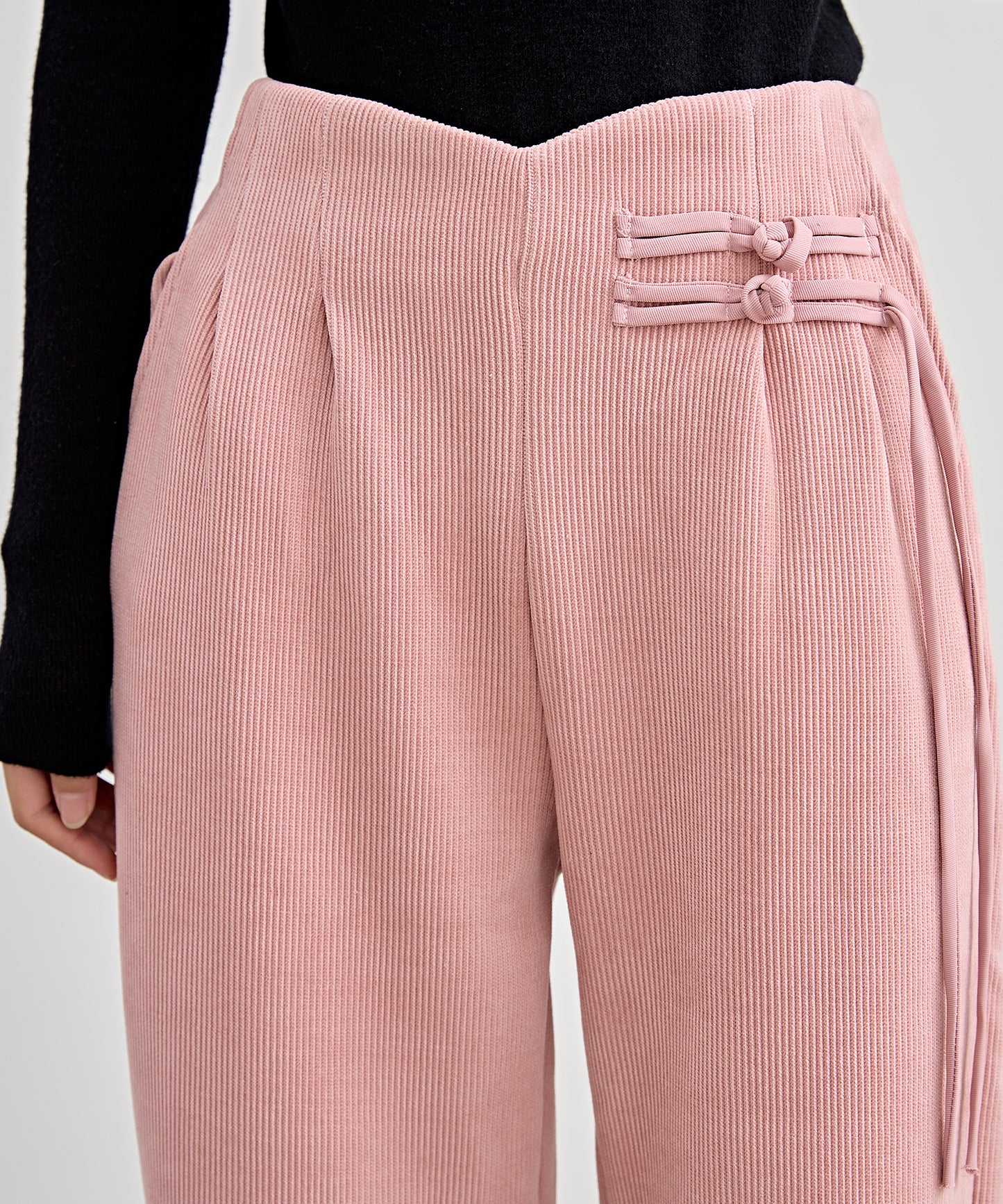 チャイナボタン コーデュロイ 裏起毛 ストレート タック パンツ