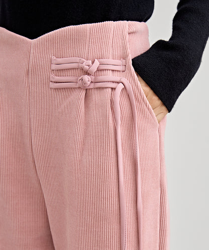 チャイナボタン コーデュロイ 裏起毛 ストレート タック パンツ