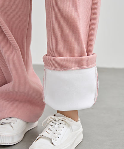 チャイナボタン コーデュロイ 裏起毛 ストレート タック パンツ