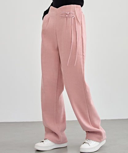 チャイナボタン コーデュロイ 裏起毛 ストレート タック パンツ