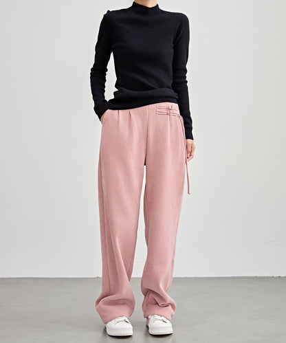 チャイナボタン コーデュロイ 裏起毛 ストレート タック パンツ