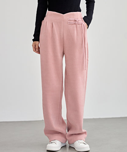 チャイナボタン コーデュロイ 裏起毛 ストレート タック パンツ