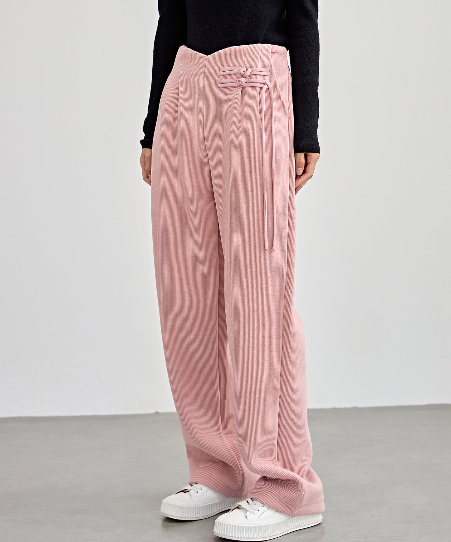 チャイナボタン コーデュロイ 裏起毛 ストレート タック パンツ