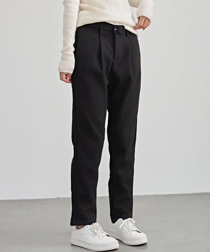 ハイウエスト ベルト付き 裏起毛 テーパード パンツ