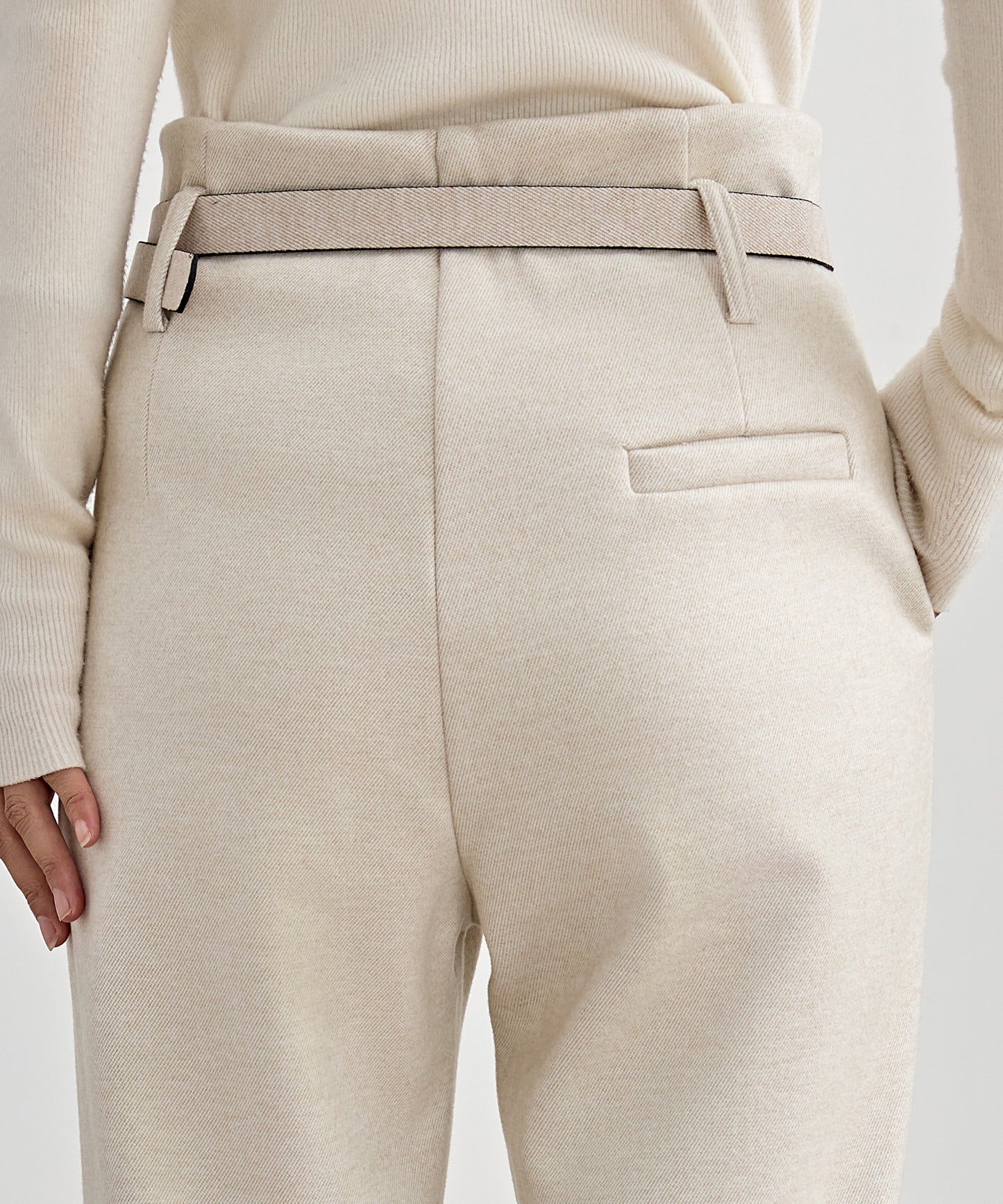 ハイウエスト ベルト付き 裏起毛 テーパード パンツ