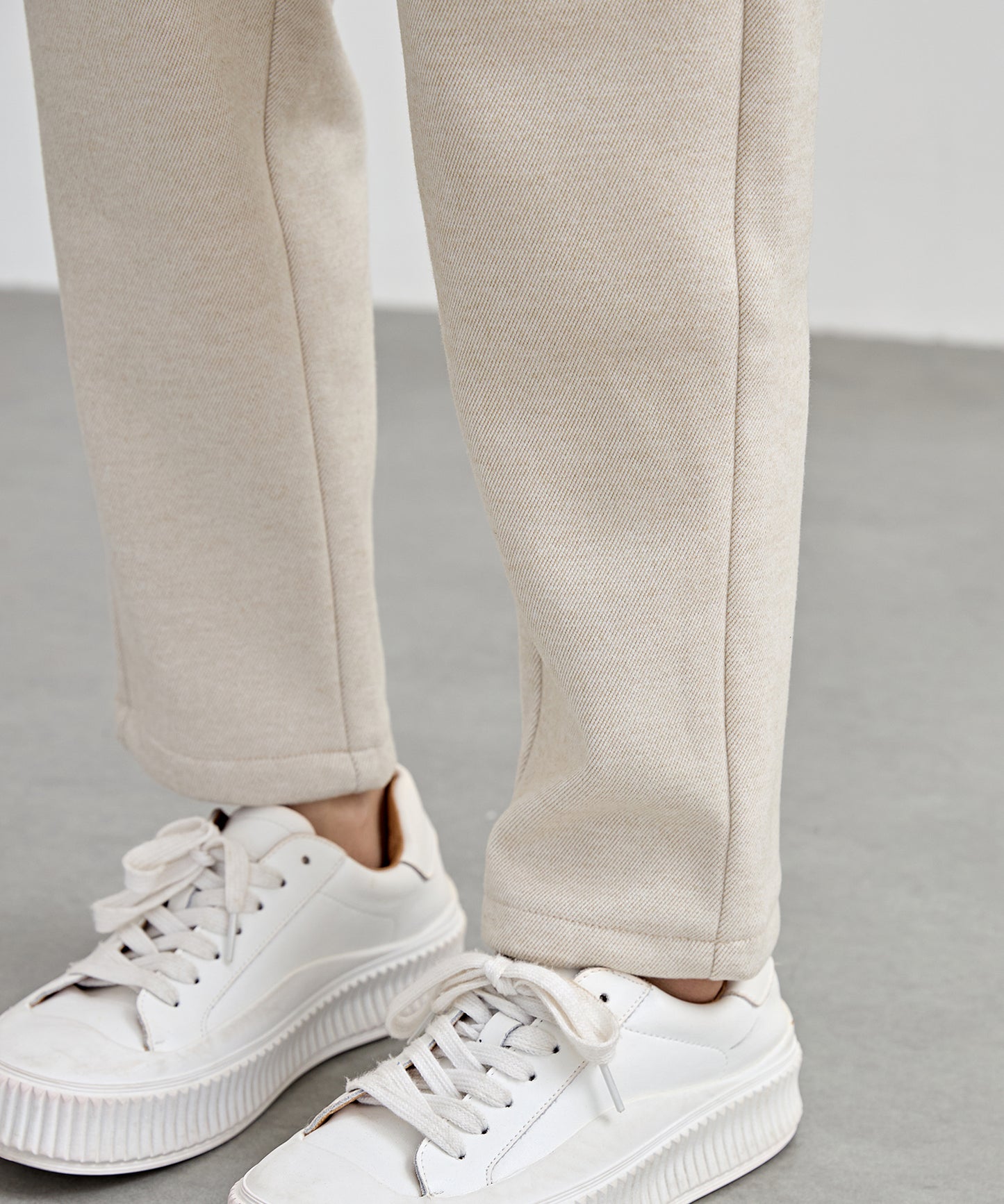 ハイウエスト ベルト付き 裏起毛 テーパード パンツ