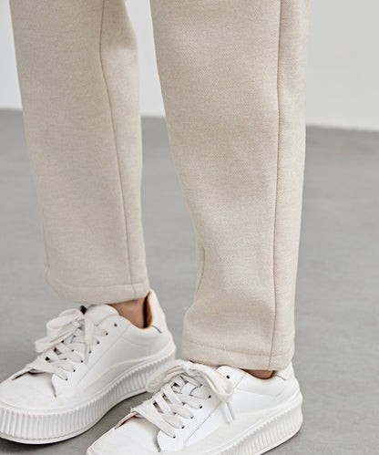 ハイウエスト ベルト付き 裏起毛 テーパード パンツ