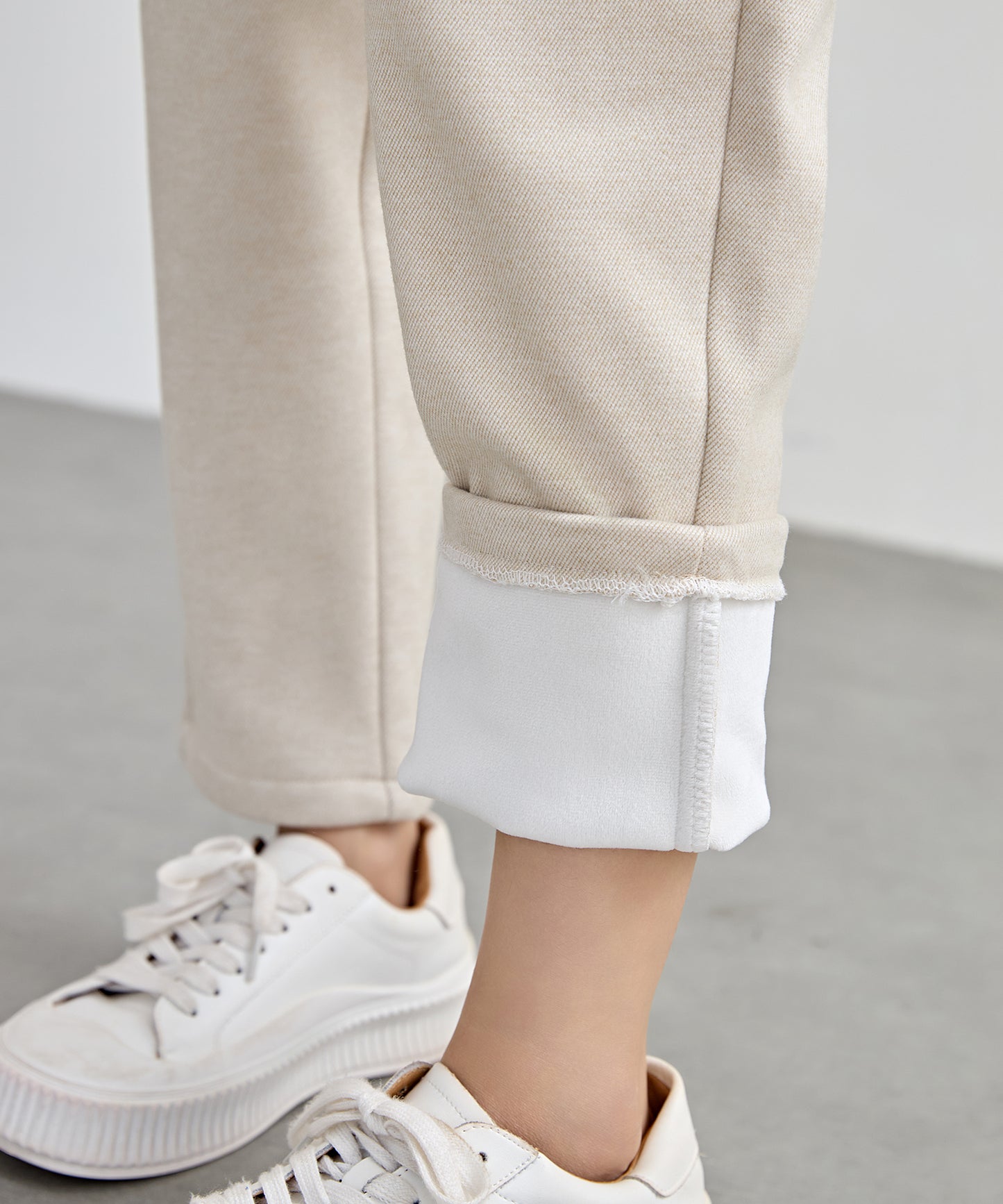 ハイウエスト ベルト付き 裏起毛 テーパード パンツ