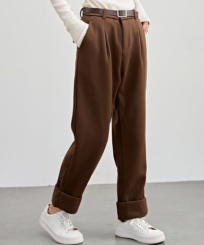 裏起毛 ストレート ロールアップ タック パンツ