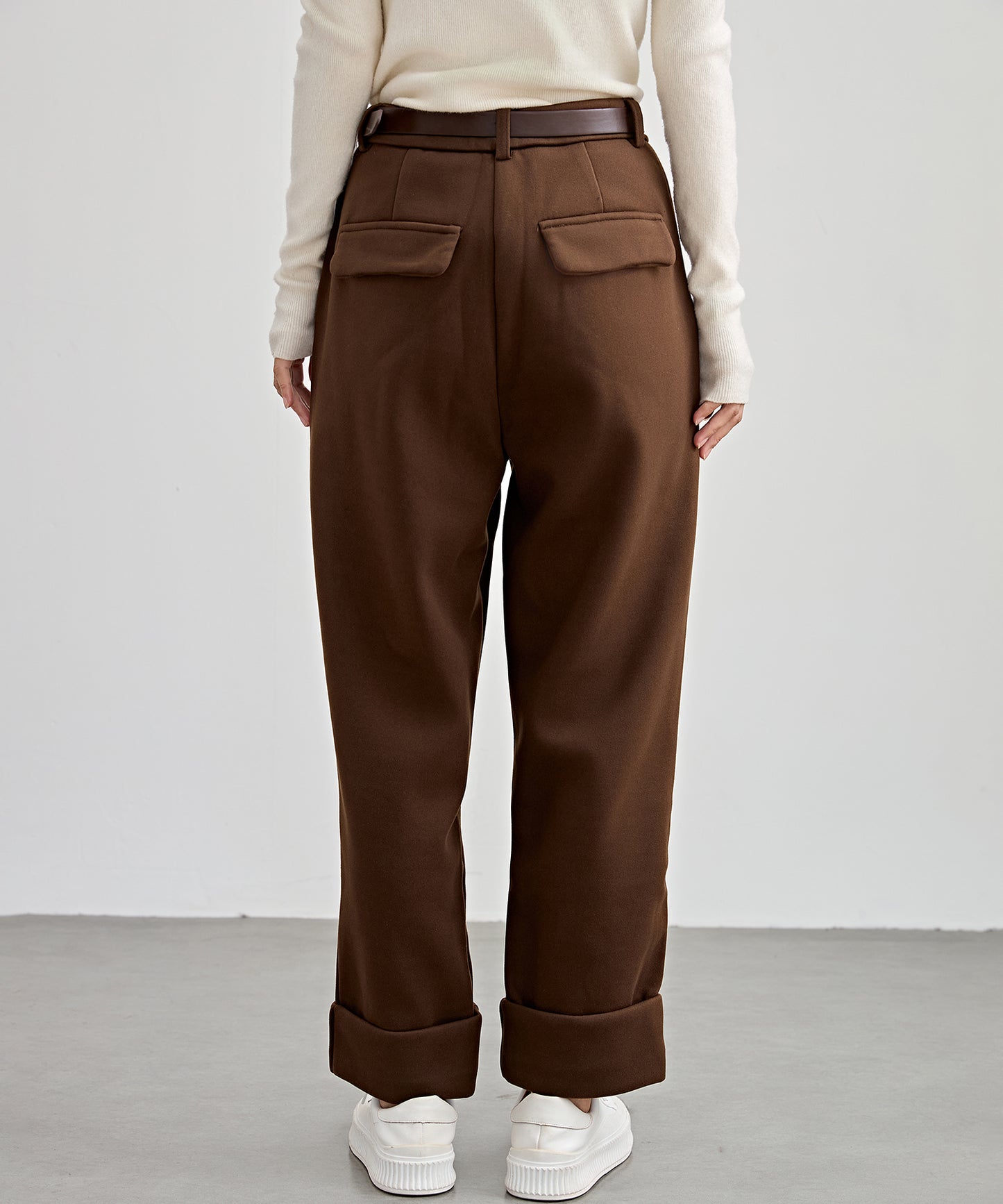 裏起毛 ストレート ロールアップ タック パンツ