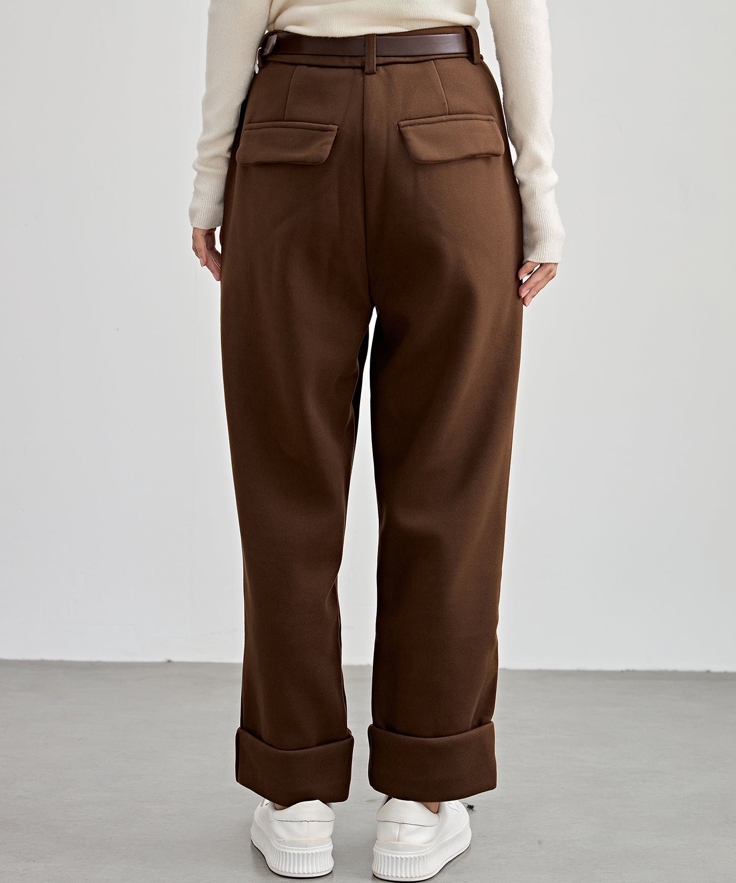 裏起毛 ストレート ロールアップ タック パンツ