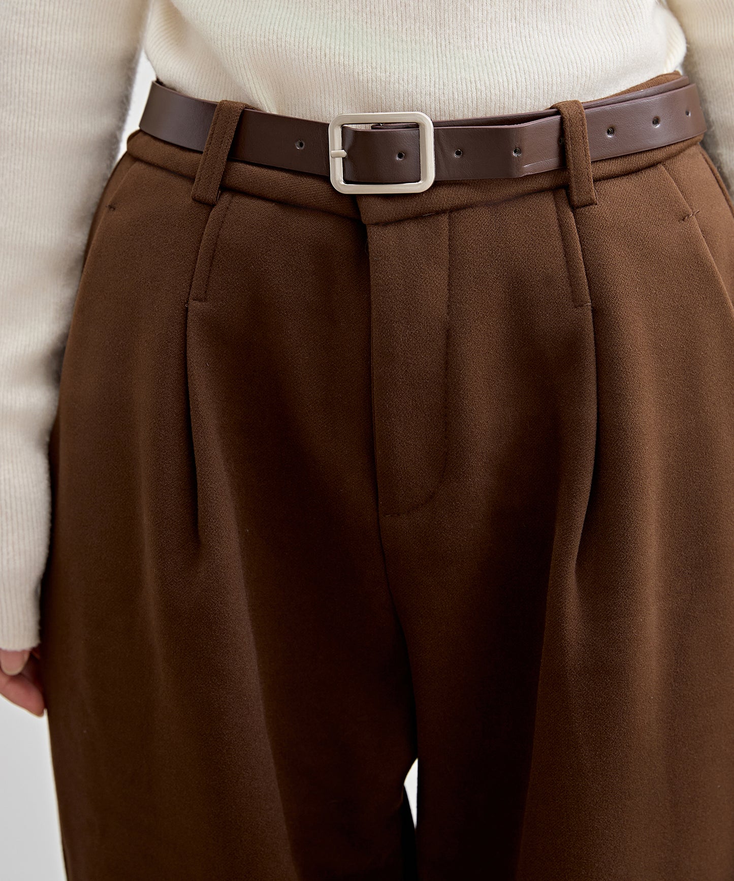 裏起毛 ストレート ロールアップ タック パンツ