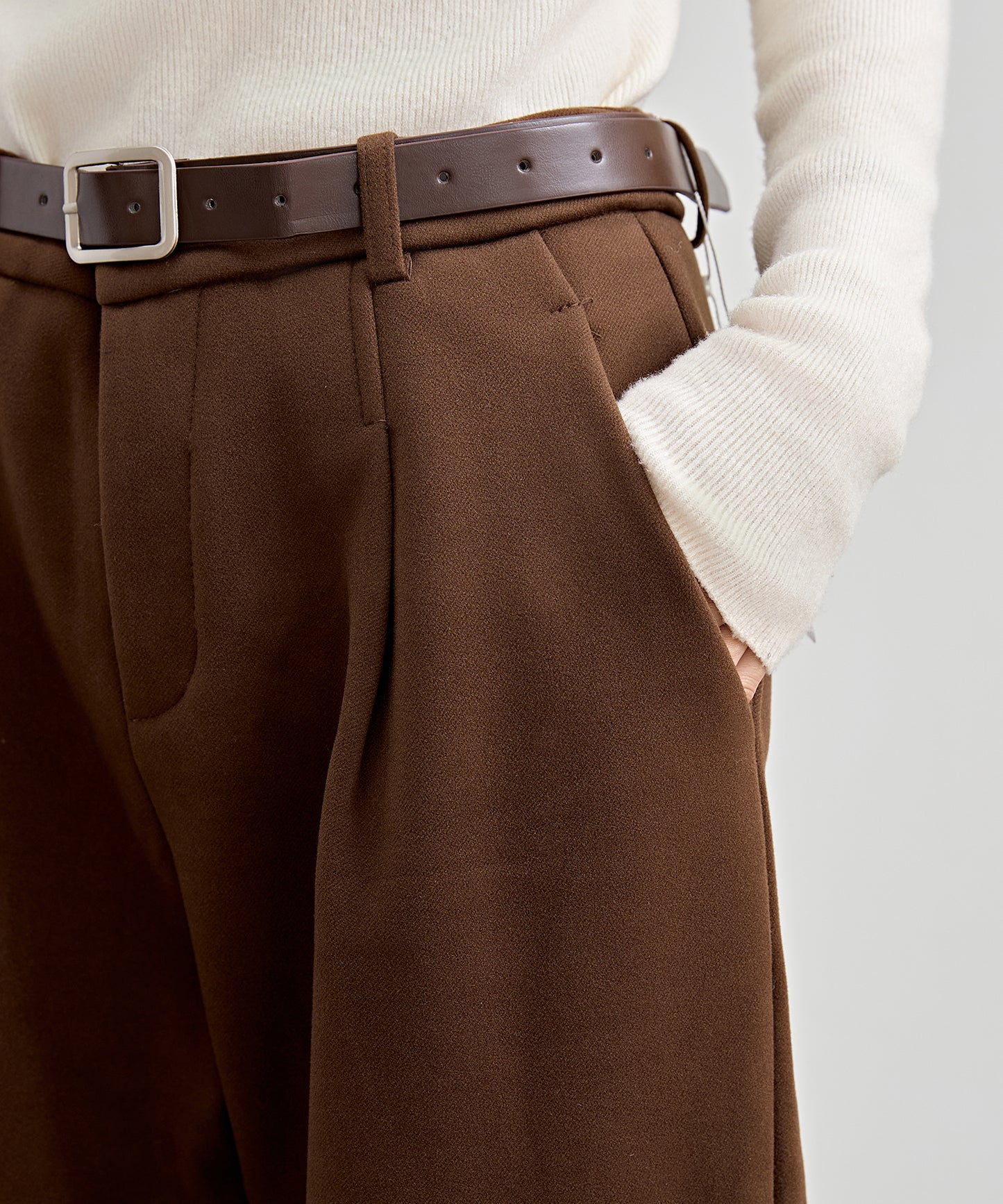 裏起毛 ストレート ロールアップ タック パンツ