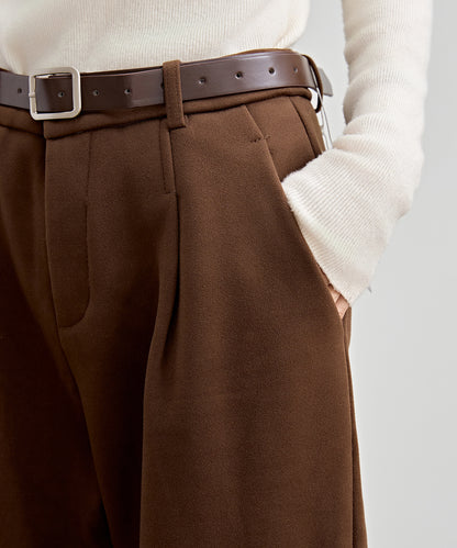 裏起毛 ストレート ロールアップ タック パンツ