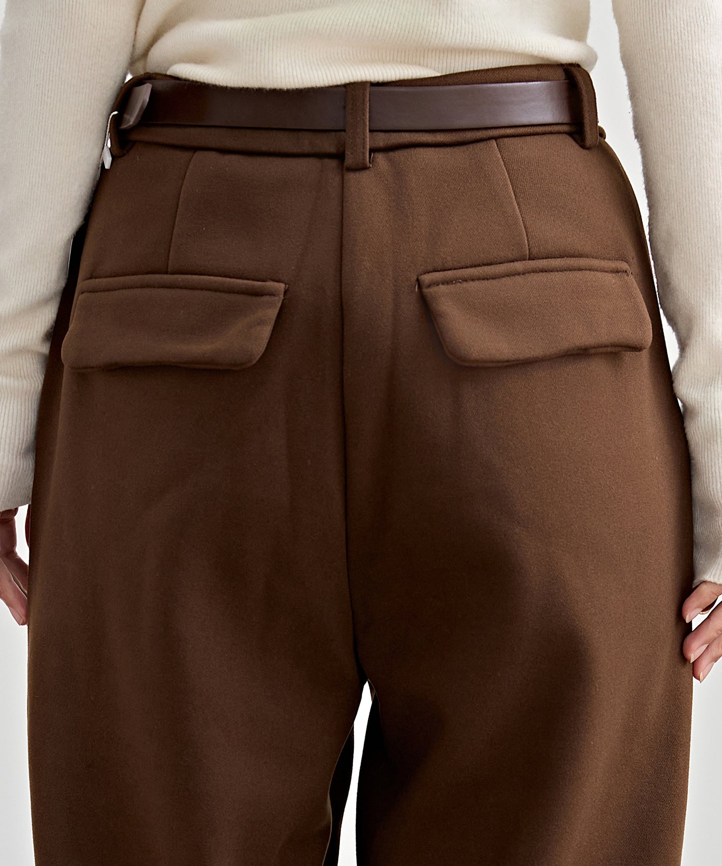 裏起毛 ストレート ロールアップ タック パンツ