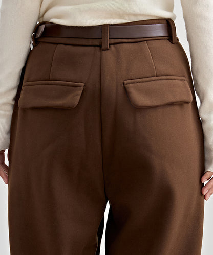 裏起毛 ストレート ロールアップ タック パンツ