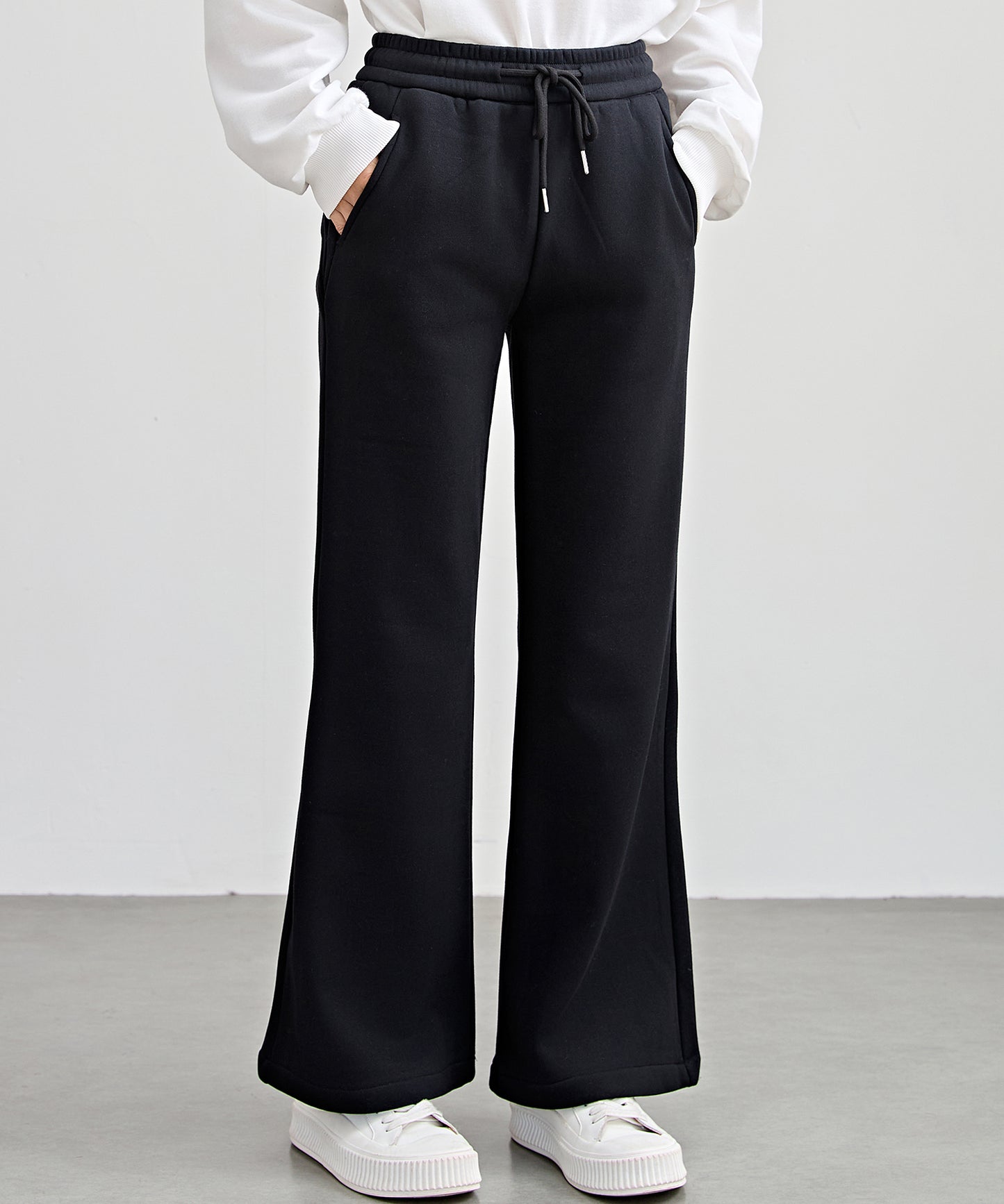 ソリッドカラー ハイウエスト あったか フレア イージーパンツ 裏起毛