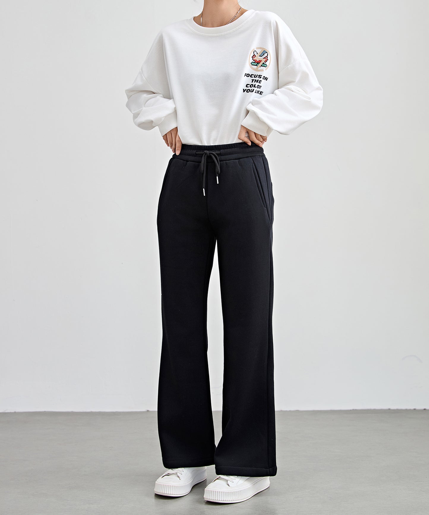 ソリッドカラー ハイウエスト あったか フレア イージーパンツ 裏起毛