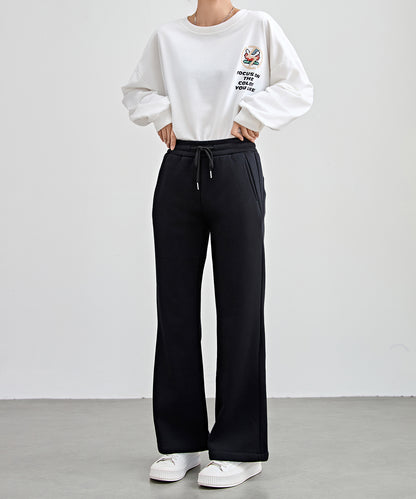 ソリッドカラー ハイウエスト あったか フレア イージーパンツ 裏起毛