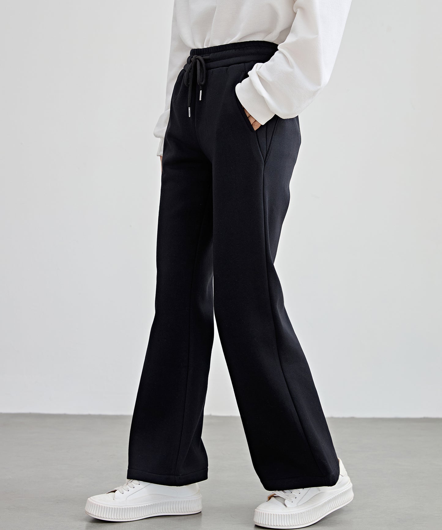 ソリッドカラー ハイウエスト あったか フレア イージーパンツ 裏起毛