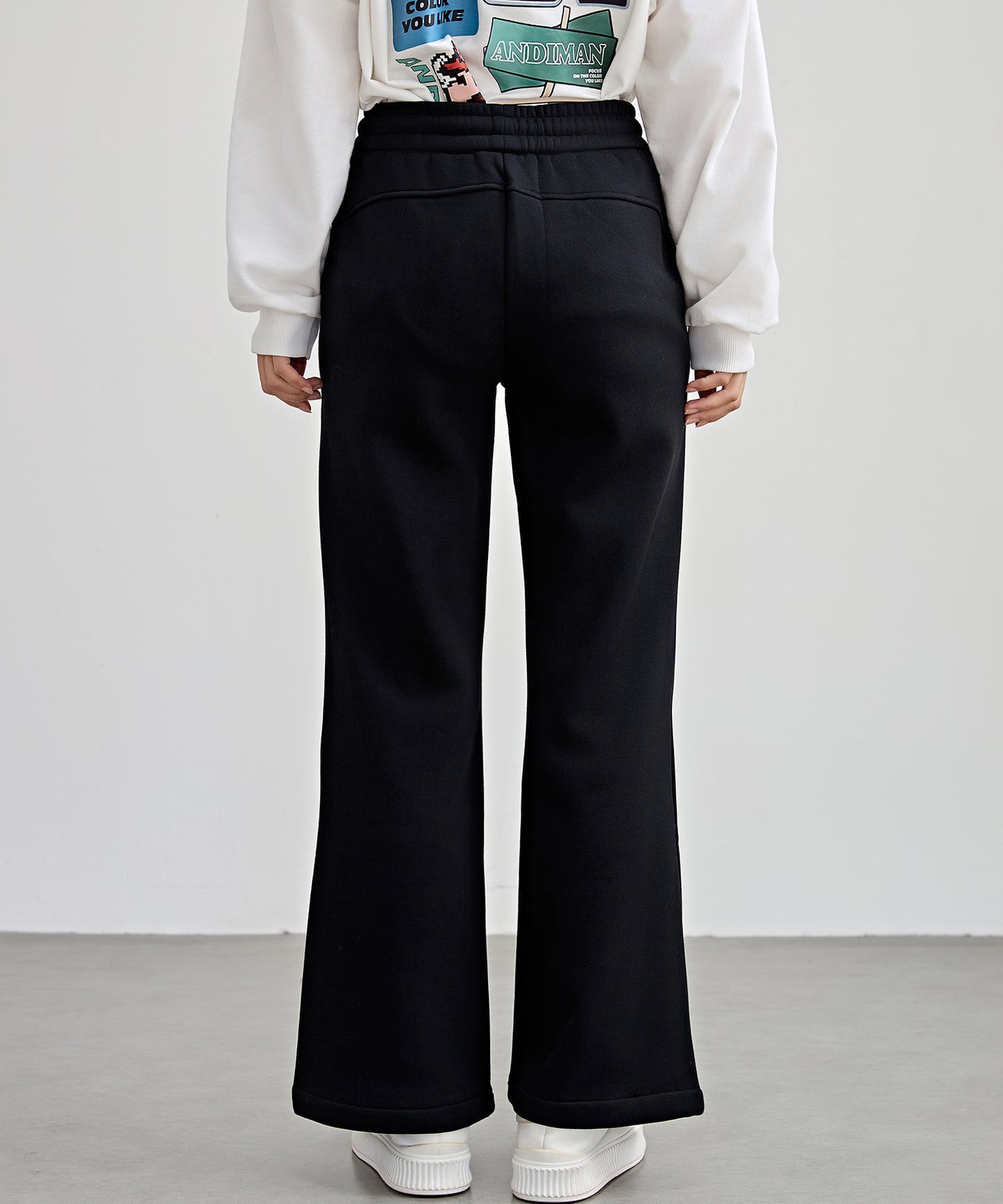 ソリッドカラー ハイウエスト あったか フレア イージーパンツ 裏起毛