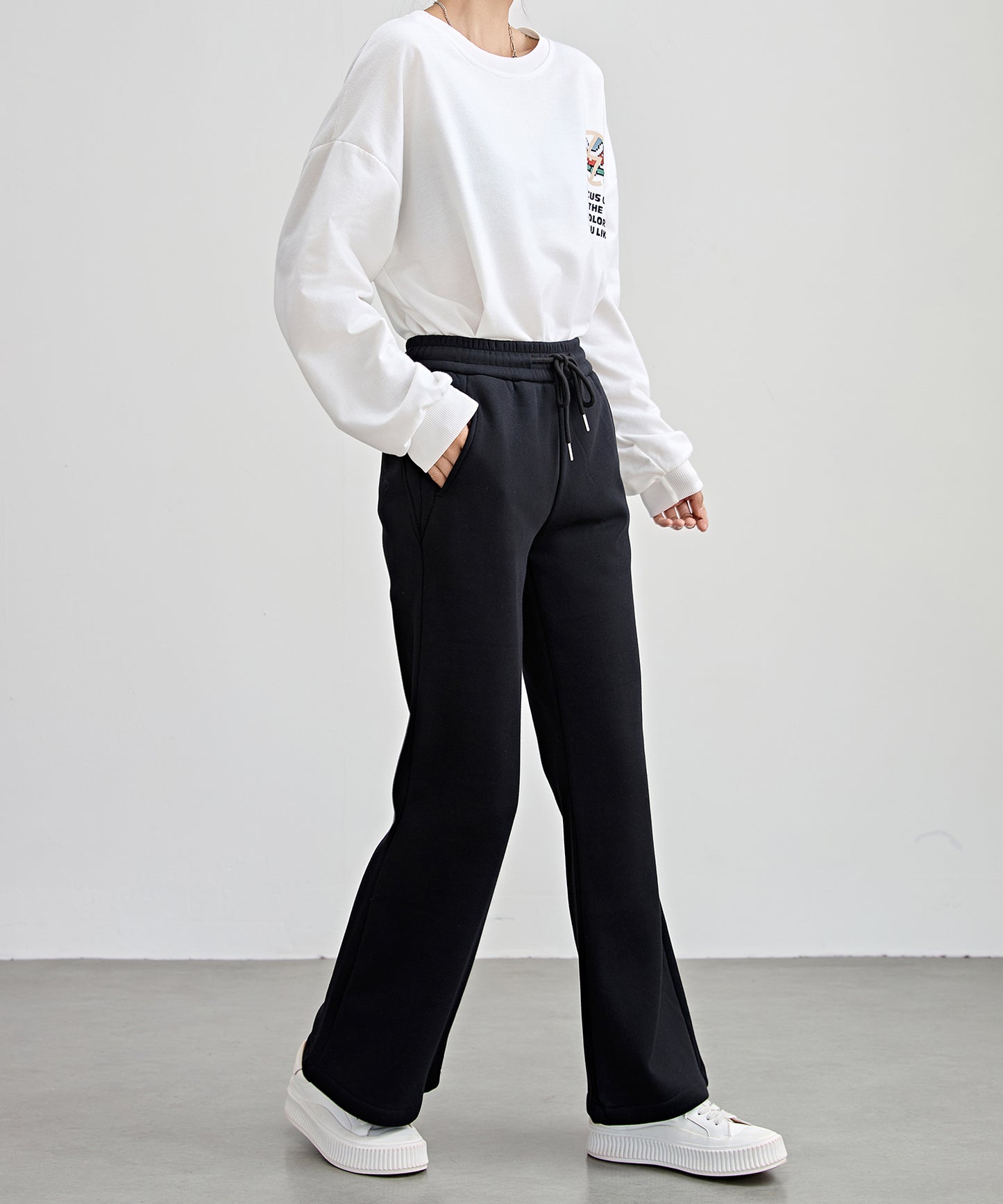 ソリッドカラー ハイウエスト あったか フレア イージーパンツ 裏起毛